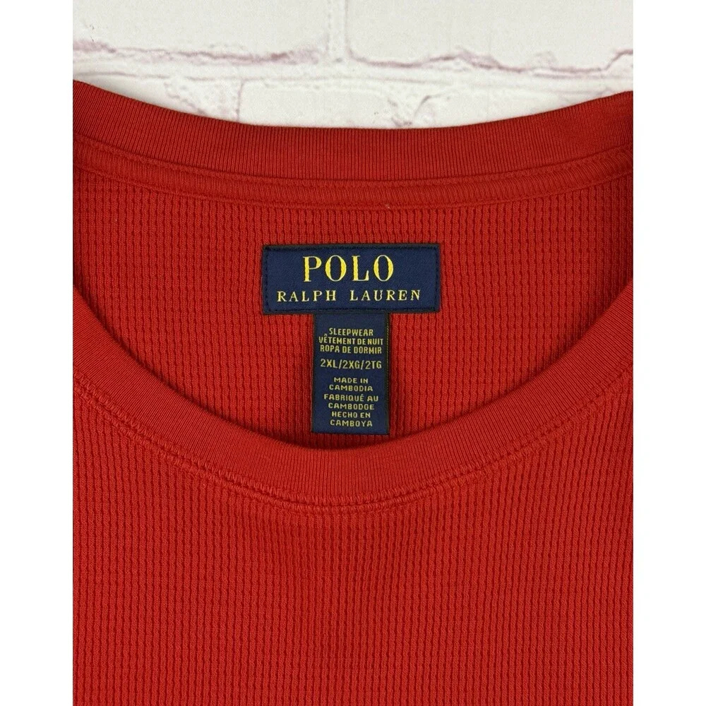 Polo Ralph Lauren Red Sleep Shirt P67 Pony Logo Waffle Knit Crew Mens 2XL NEW